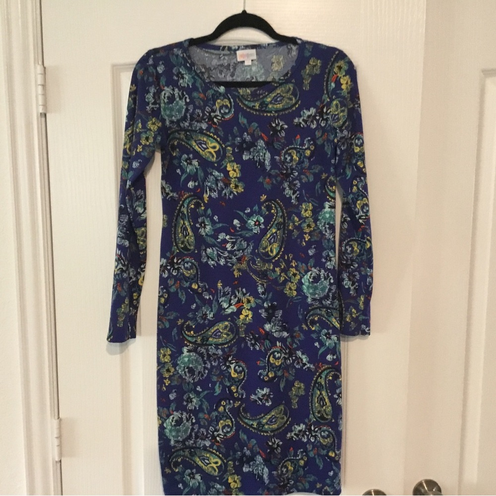 Blue Floral Paisley Long Sleeve Dress